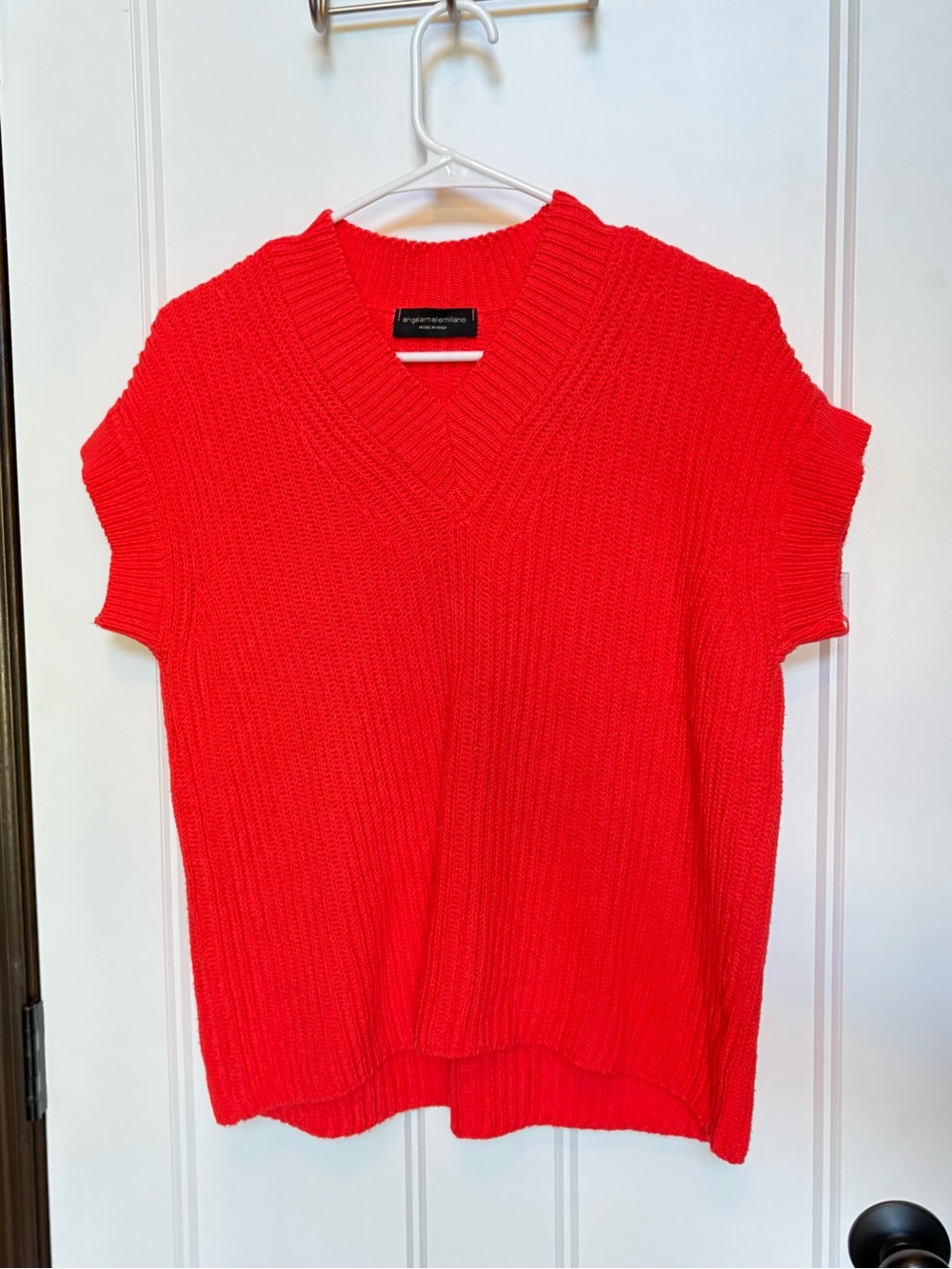 Angela Mele Milano Chunky Ribbed Red Orange Coral Sweater Vest OS